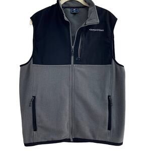 Vineyard Vines Size Zip Front Vest Black Gray Waffle Knit Pockets-Medium
